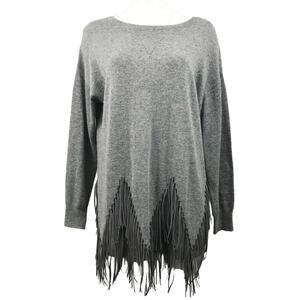 Oc Oversized Grey Fringe Long Sleeve Sweater M